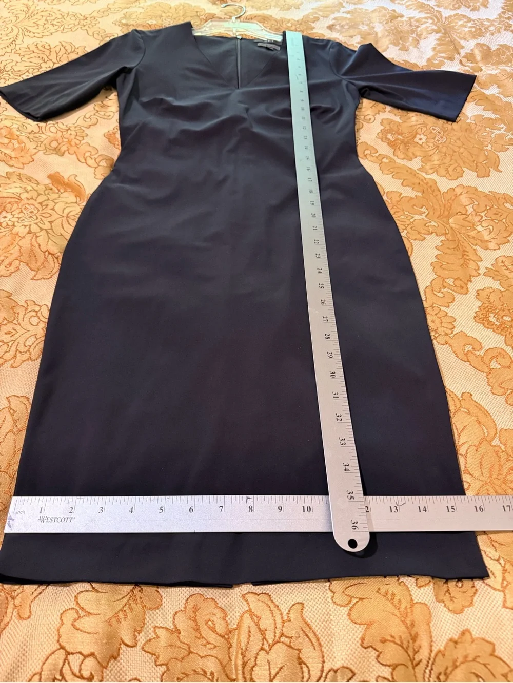 SET Black V-Neck Knee Length Sheath Dress, Fitted Stretch, Short Sleeve, Sz S - Picture 16 of 16